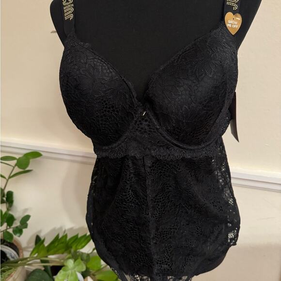 NEW Juicy Couture Intimates black Push Up Bra Sheer Lace Mesh Bodysuit 1X - Picture 2 of 11